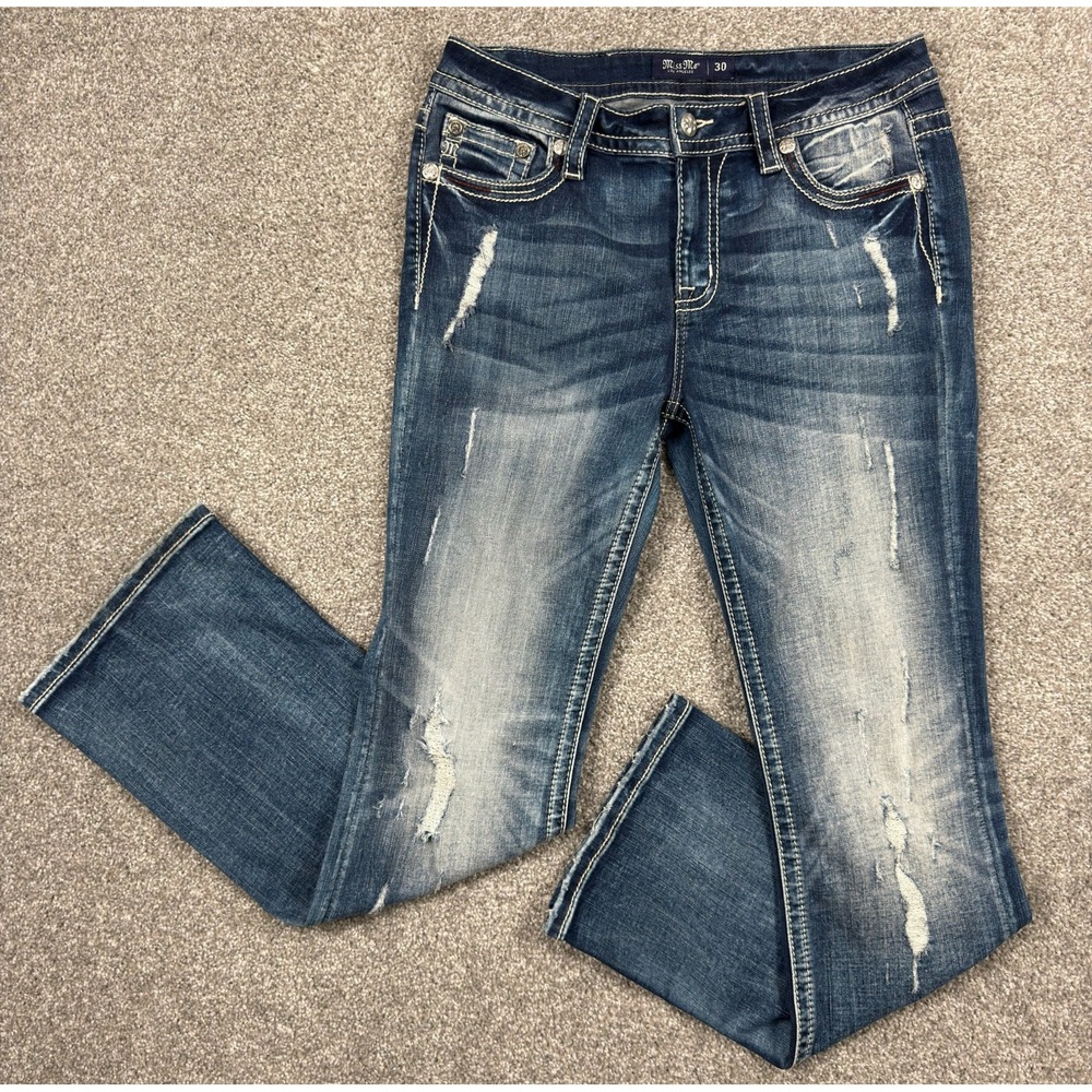 Miss Me Jeans Women's 30x32 Bootcut Cow Skull American Flag Rhinestone Western